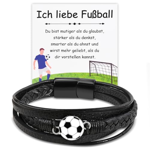 YOGRASS Fussball Geschenke Jungen, Fußball Geschenke für Jungen Fussball Armband Fussball Geschenke Junge Bruder Lederarmband Fußball ArmbandGeburtstagsgeschenke für Sohn Enkel Neffen von YOGRASS