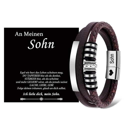 YOGRASS Sohn Armband Geschenk Armband für Jungen Sohn Geburtstagsgeschenk Lederarmband Geburtstagsgeschenke für Sohn Jungen Teenager Azubi Geschenk Mutmacher Geschenk von YOGRASS