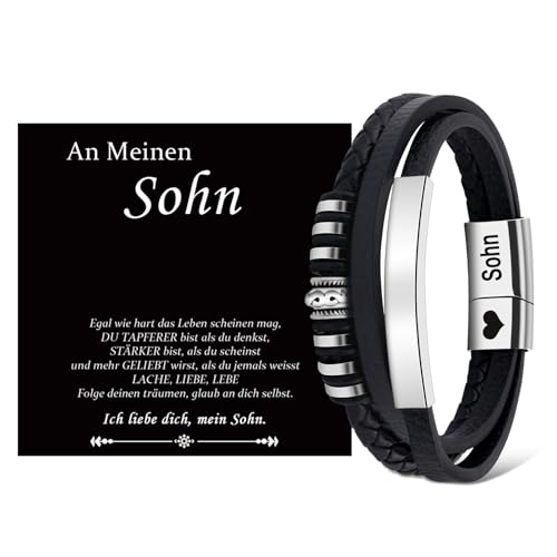 YOGRASS Sohn Armband Geschenk Armband für Jungen Sohn Geburtstagsgeschenk Lederarmband Geburtstagsgeschenke für Sohn Jungen Teenager Azubi Geschenk Mutmacher Geschenk von YOGRASS