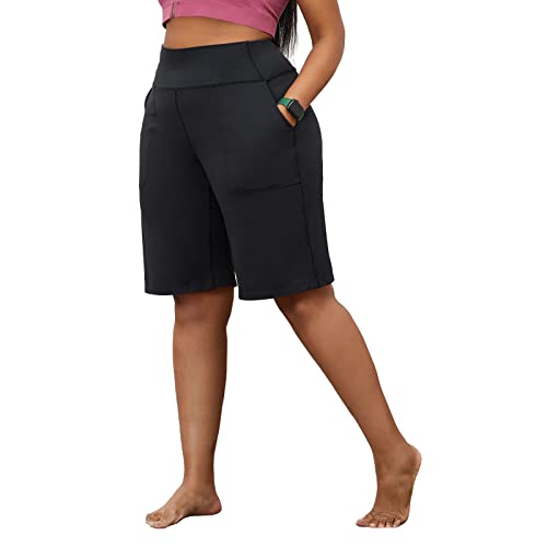 YOHOYOHA Damen-Yoga-Shorts, Caprihose, weites Bein, lässige Workout-Hose, Schwarz-kurz, 4X-Groß von YOHOYOHA
