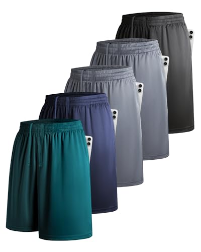 YOIOWVY 5er-Pack Sporthose Herren Kurz Sportshorts für Männer Athletische Shorts mit Taschen und elastischem Bund schnell trocknend Jogginghose Laufhose für Gym Basketball von YOIOWVY