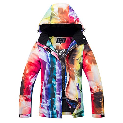 YOJOLO Bunt Bedruckte Damen Skijacke Oberbekleidung Wasserdicht Winddicht Thermo Mountain Windbreaker Mantel,B,L von YOJOLO