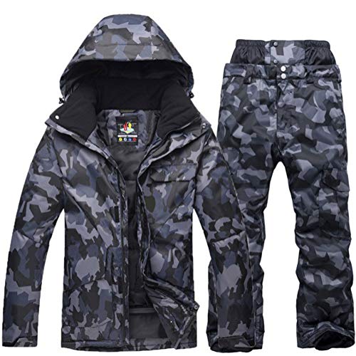 YOJOLO Herren Skianzug Camouflage Skijacke Schneehose Set Isolierte Winddichte wasserdichte Schneeanzug Winter Snowboard Skikleidung Für Männer,Black a,M von YOJOLO