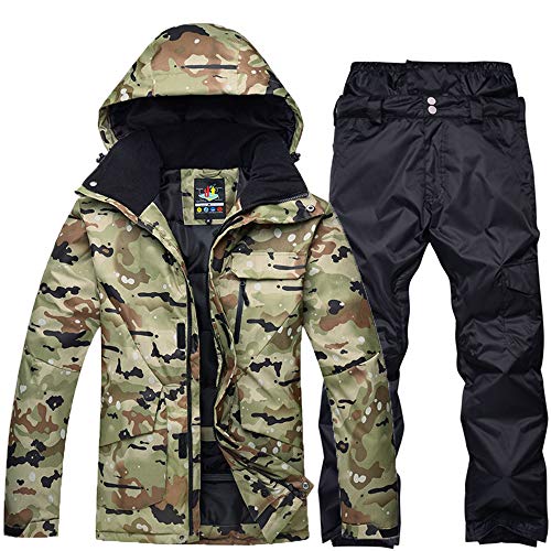 YOJOLO Herren Skianzug Camouflage Skijacke Schneehose Set Isolierte Winddichte wasserdichte Schneeanzug Winter Snowboard Skikleidung Für Männer,Khaki b,XL von YOJOLO