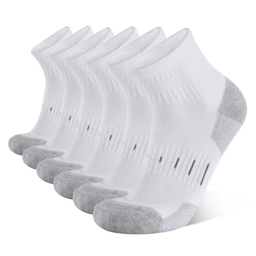 YOJOOM Socken Herren Quarter Sportsocken 43-46 39-42 Baumwolle Laufsocken mit Frotteesohle Halbhoch Socken Atmungsaktive Arbeitssocken (DE/NL/SE/PL, Numerisch, 39, 42, Regular, Regular, Weiß 6 Paar) von YOJOOM