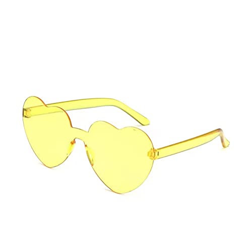 YOJUED Herz Sonnenbrille Randlose Candy Color Herzbrille für Damen Mädchen Love Heart Shape Sunglasses (Gelb) von YOJUED