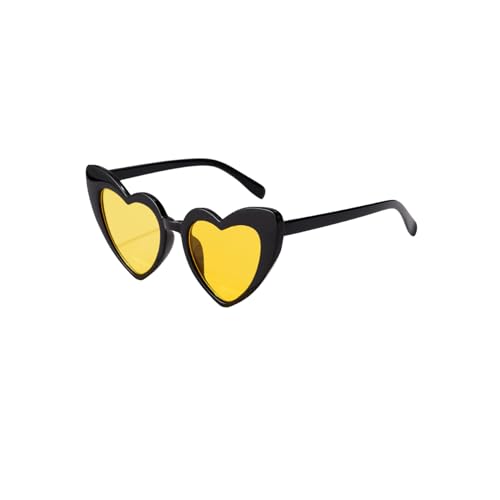 YOJUED Herz Sonnenbrille Vintage Katzenaugen Brille Love Heart Shape Sunglasses Herzbrille UV400 Schutz （Schwarz/Gelb） von YOJUED