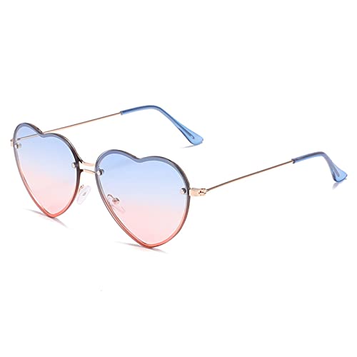 YOJUED Herz Sonnenbrille mit Metall Frame Candy Color Sunglasses Love Heart Herzbrille für Damen Mädchen (Farbverlauf Blau) von YOJUED