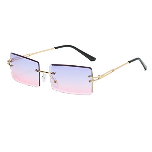 Yojued Rechteckige Retro-Sonnenbrille für Damen und Herren, Mode, Vintage, kleine quadratische Brille, randlos, Rahmen, getönte Gläser, UV400 Schutz, Klassisch von YOJUED