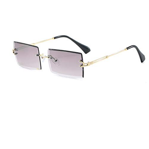 Yojued Rechteckige Retro-Sonnenbrille für Damen und Herren, Mode, Vintage, kleine quadratische Brille, randlos, Rahmen, getönte Gläser, UV400 Schutz, Klassisch von YOJUED