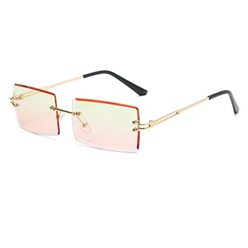 Yojued Rechteckige Retro-Sonnenbrille für Damen und Herren, Mode, Vintage, kleine quadratische Brille, randlos, Rahmen, getönte Gläser, UV400 Schutz, Klassisch, Gelb von YOJUED