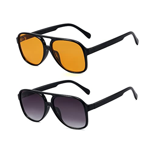 YOJUED Retro Sonnenbrille Gelb Gradient Brille Vintage Tinted Sunglasses für Damen Herren (Z-Blackyellow+Gray), Einheitsgröße von YOJUED