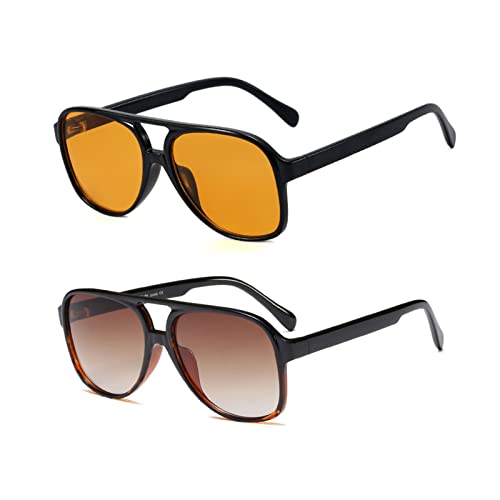 YOJUED Retro Sonnenbrille Gelb Gradient Brille Vintage Tinted Sunglasses für Damen Herren (Z-Blackyellow+Leopard), Einheitsgröße von YOJUED