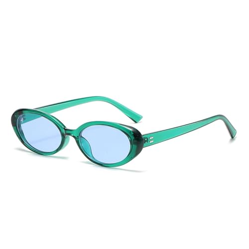 YOJUED Retro ovale Sonnenbrille, Herren Damen modische Retro-Brille, Brille mit ovalem Rahmen, UV-Schutz 400 (Grün/Blau) von YOJUED