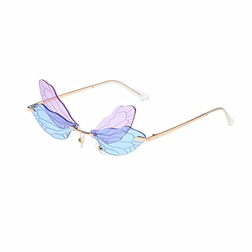 YOJUED Sonnenbrille mit Libelle Flügel Schmetterling Unregelmäßige Brille für Damen und Herren(Lila Blau) von YOJUED