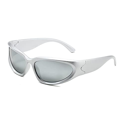 YOJUED Sport Sonnenbrille Herren Damen, Radfahren,Laufbrille Wrap Around Brille,UV 400 Schutz(Silber/Quecksilber) von YOJUED