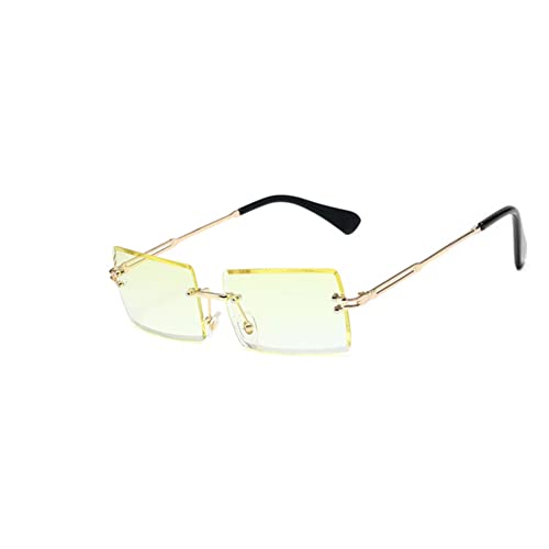 YOJUED Vintage Randlose Sonnenbrille für Damen und Herren Mode Retro Rechteck Brille UV400 Schutz（hellgelb） von YOJUED