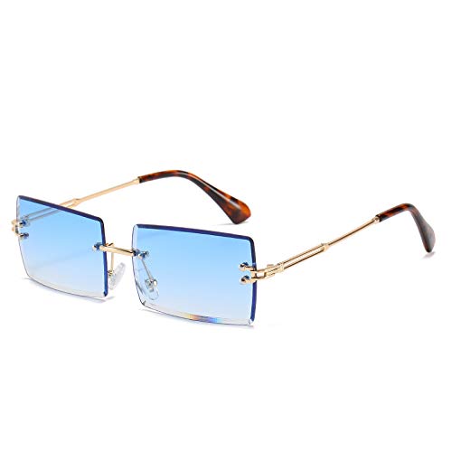 YOJUED Vintage Randlose Sonnenbrille für Damen und Herren Mode Retro Rechteck Brille UV400 Schutz (15-Leopard blau) von YOJUED