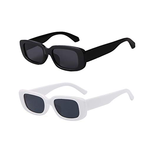 YOJUED Vintage rechteckige Sonnenbrille für Damen und Herren, modische Retro-Brille mit quadratischem Rahmen, Brille mit UV400-Schutz Gr. M, Z-Schwarz/Weiß von YOJUED