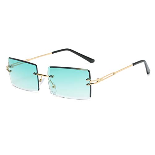 Yojued Rechteckige Retro-Sonnenbrille für Damen und Herren, Mode, Vintage, kleine quadratische Brille, randlos, Rahmen, getönte Gläser, UV400 Schutz, Klassisch, Grün von YOJUED