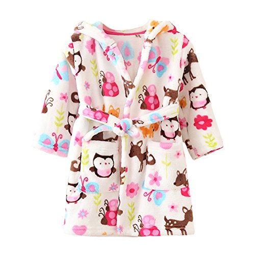 YOLIA Unisex Kinder Roben Niedlich mit Kapuze Nachtwäsche Weichem Fleece-Bademäntel Housecoat Kleider 6 Jahre von YOLIA