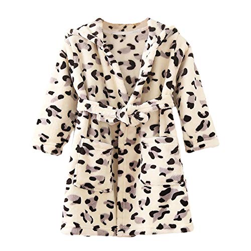YOLIA Unisex Kinder Roben Niedlich mit Kapuze Nachtwäsche Weichem Fleece-Bademäntel Housecoat Kleider Weiß 5 Jahre von YOLIA