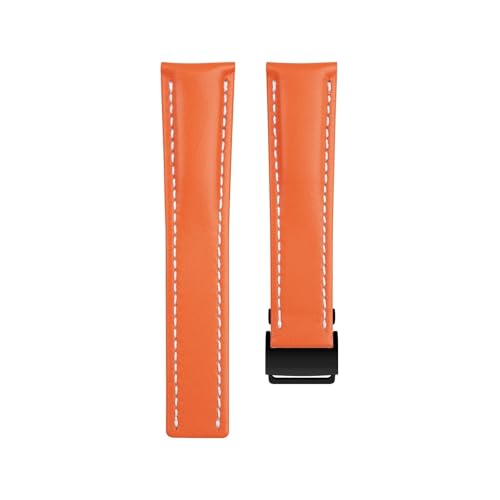 YOLIONU Echtes Leder Uhrenarmband für Breitling Avenger Challenger Superocean Heritage Colt Blackbird Reconnaissance Uhrenarmband(Orangeb,24-22mm) von YOLIONU