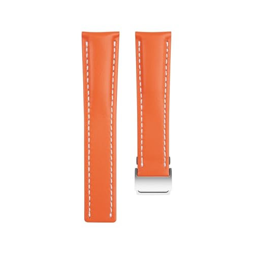 YOLIONU Echtes Leder Uhrenarmband für Breitling Avenger Challenger Superocean Heritage Colt Blackbird Reconnaissance Uhrenarmband(Oranges,22-20mm) von YOLIONU