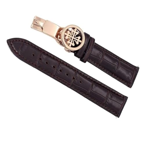 YOLIONU Echtes Lederarmband für Patek Philippe Wath-Bänder mit Faltschließe aus Edelstahl für Herren und Damen(Dark Brown Rosegold,22mm) von YOLIONU