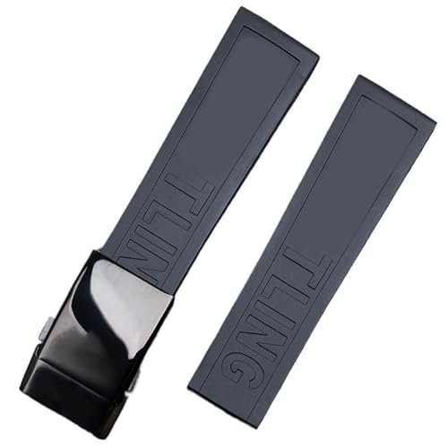 YOLIONU Für Breitling Avenger Colt Superocean Challenger Fluorkautschuk-Uhrenarmband(Black shiny black) von YOLIONU