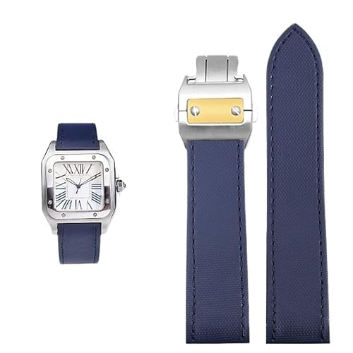 YOLIONU Für Cartier Santos geprägtes Uhrenarmband aus echtem Leder, Armband aus Rindsleder unten(Blue Between gold,23mm) von YOLIONU
