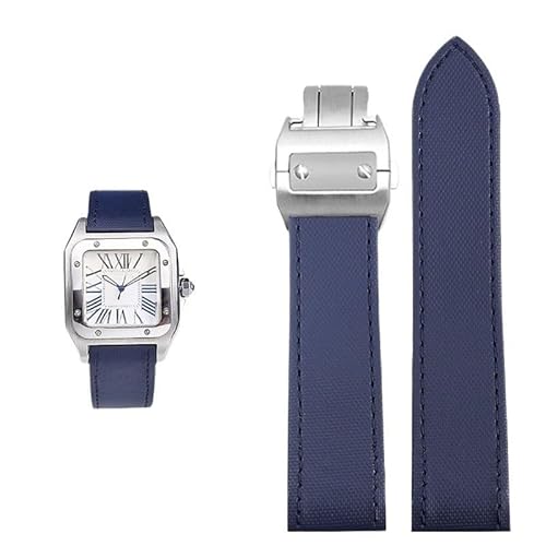 YOLIONU Für Cartier Santos geprägtes Uhrenarmband aus echtem Leder, Armband aus Rindsleder unten(Blue steel,23mm) von YOLIONU