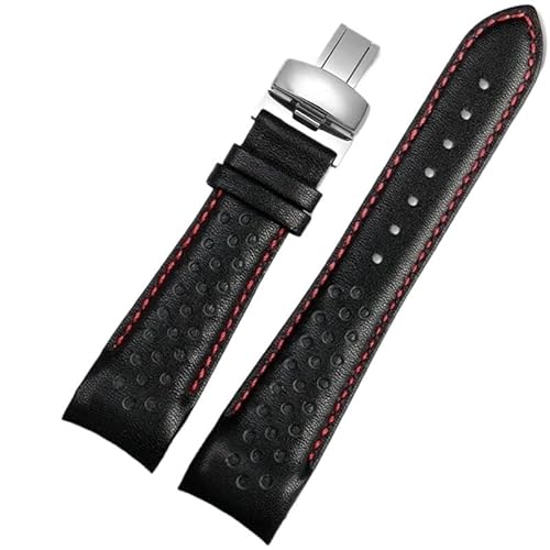 YOLIONU Gebogenes Uhrenarmband aus Rindsleder für Mido Multifort M025.407 M025.627 M005.430(Black red-Silver,23mm) von YOLIONU