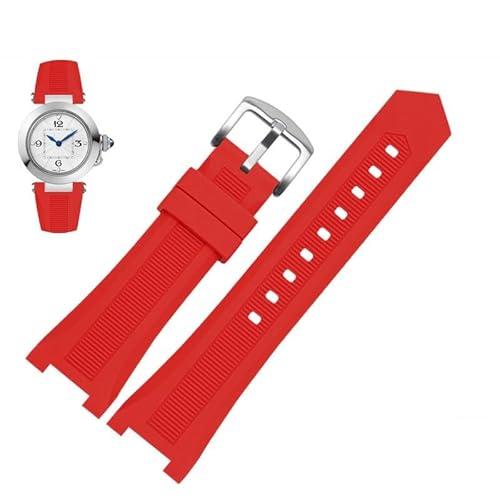 YOLIONU Gekerbtes Silikon-Uhrenarmband für GC PASHA, schwarz-weißes Armband, Armbanduhr(Red C silver,24-14mm) von YOLIONU
