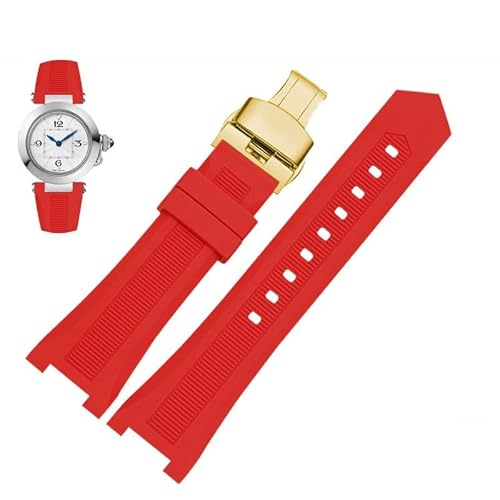 YOLIONU Gekerbtes Silikon-Uhrenarmband für GC PASHA, schwarz-weißes Armband, Armbanduhr(Red gold,20-12mm) von YOLIONU