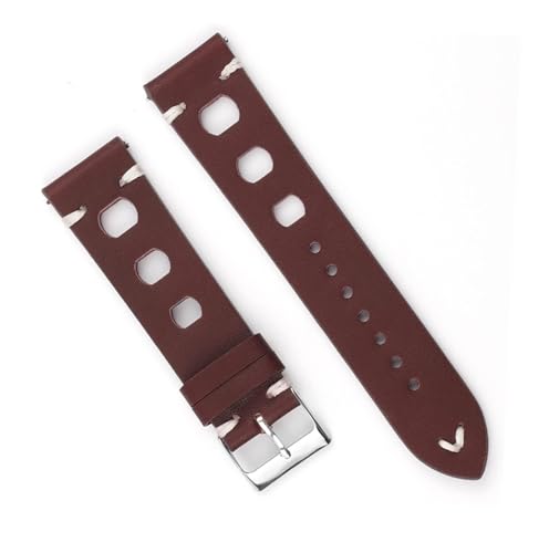 YOLIONU Handgefertigtes Vintage-Lederarmband, Uhrenarmband, Zubehör(Wine red,24mm) von YOLIONU