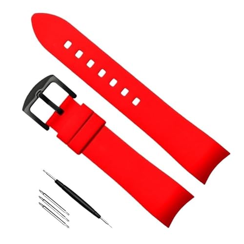 YOLIONU Kautschukarmband mit gebogenem Ende für Omega-Uhrenarmband für Tissot(Red black buckle,18mm) von YOLIONU