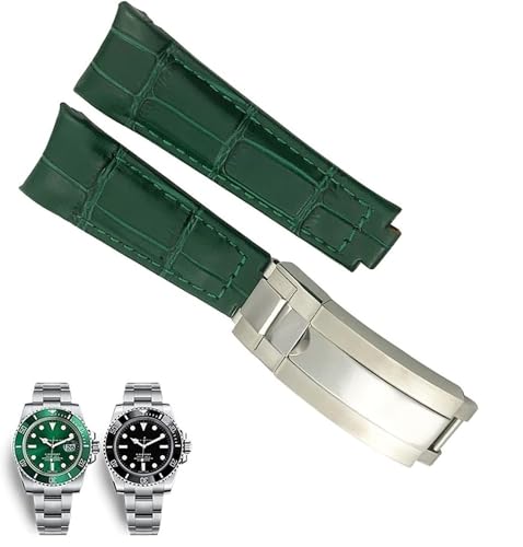 YOLIONU Leder-Rindslederarmband Für Rolex 116610 Submariner Oyster GMT Daytona 20 Mm Gebogene End-Uhrenarmbänder Mit Schiebeverschluss-Schnalle(Green) von YOLIONU