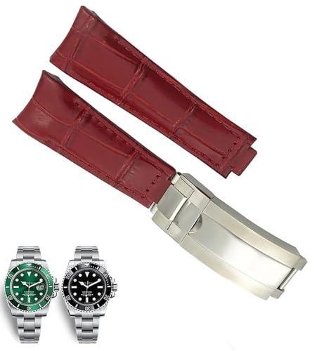 YOLIONU Leder-Rindslederarmband Für Rolex 116610 Submariner Oyster GMT Daytona 20 Mm Gebogene End-Uhrenarmbänder Mit Schiebeverschluss-Schnalle(Red) von YOLIONU