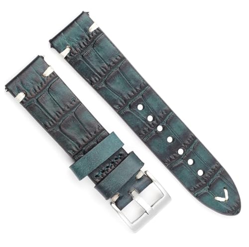 YOLIONU Leder-Uhrenarmband, handgefertigte Nähte, Vintage-Uhrenarmband für Herrengürtel, Ersatzband(Blue,20mm) von YOLIONU