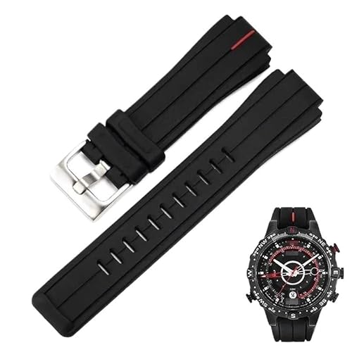 YOLIONU Leder-Uhrenkette für TIMEX Compass T2N721 T2N720 W2R55500 TW2T76500 Silikon-Kautschukarmband(Red line-silver) von YOLIONU