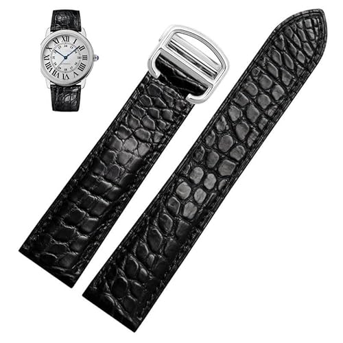 YOLIONU Lederarmband für Cartier TANk SOLO RONDE London Kalibo Uhrenkette mit Faltschließe(Black-silver A,22mm) von YOLIONU