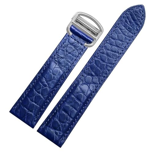YOLIONU Lederarmband für Cartier TANk SOLO RONDE London Kalibo Uhrenkette mit Faltschließe(Blue-silver A,19mm) von YOLIONU