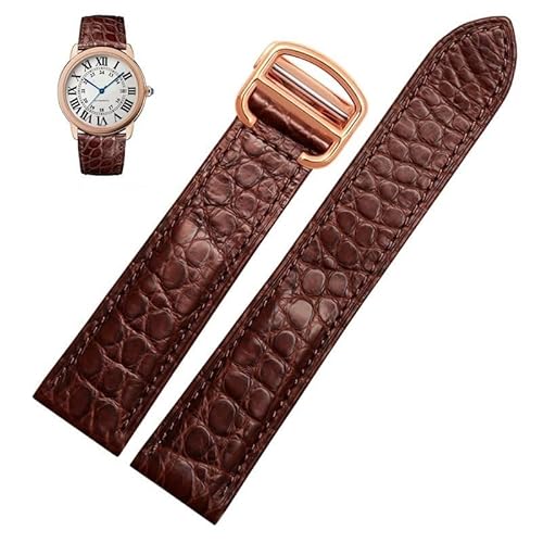 YOLIONU Lederarmband für Cartier TANk SOLO RONDE London Kalibo Uhrenkette mit Faltschließe(Brown-rose gold A,18mm) von YOLIONU