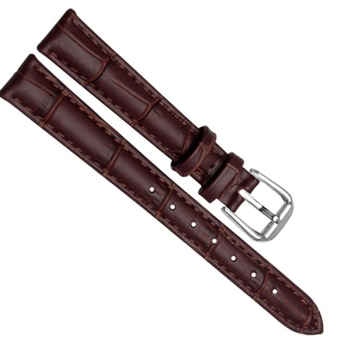 YOLIONU Lederarmband für Mädchen und Studenten, Uhrenarmband, schwarz, braun, rot, weiß, blau(Brown-silver Pin,12mm) von YOLIONU