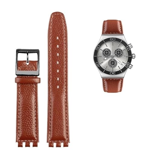 YOLIONU Lederarmband für Swatch GB274/287/GN239 Uhren, konkav-konvexe Schnittstellen, 17 mm Armband(A brownb) von YOLIONU