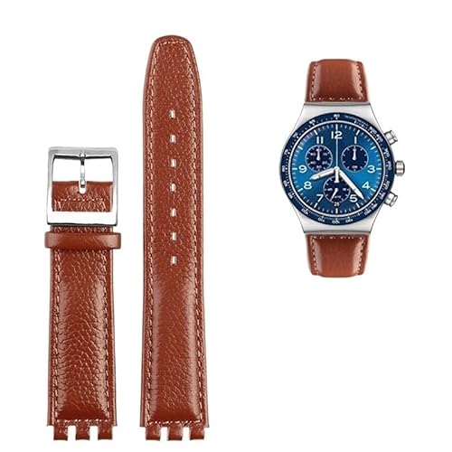 YOLIONU Lederarmband für Swatch GB274/287/GN239 Uhren, konkav-konvexe Schnittstellen, 17 mm Armband(A browns) von YOLIONU