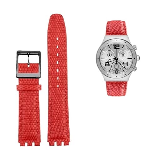 YOLIONU Lederarmband für Swatch GB274/287/GN239 Uhren, konkav-konvexe Schnittstellen, 17 mm Armband(B redb) von YOLIONU