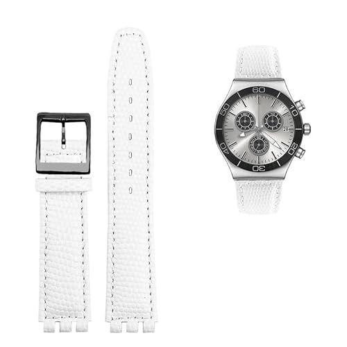 YOLIONU Lederarmband für Swatch GB274/287/GN239 Uhren, konkav-konvexe Schnittstellen, 17 mm Armband(B whiteb) von YOLIONU