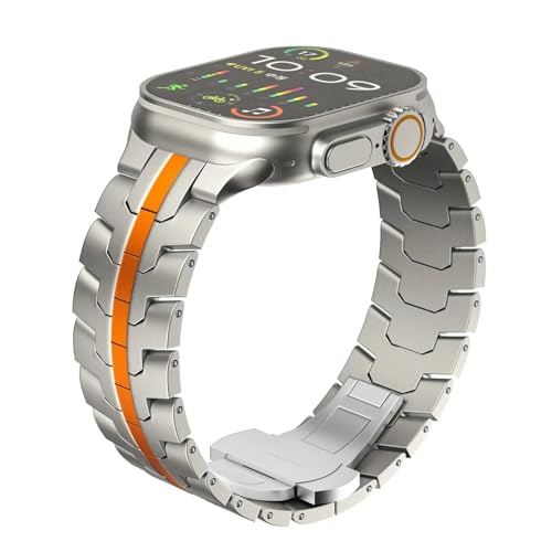 YOLIONU Luxuriöses Armband in Titanfarbe für Apple Watch Ultra 2 Band 49 mm 45 mm 44 mm 42 mm Metall-Edelstahlarmband Iwatch 9 8 7 6 5 SE(Titaniumo,42/44/45/49mm) von YOLIONU